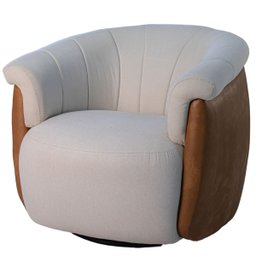 Poltrona Viena 86cm Giratoria Linho Bege Corino Terracota Premiun para Sala - 4