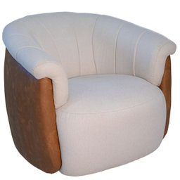 Poltrona Viena 86cm Giratoria Linho Bege Corino Terracota Premiun para Sala - 3