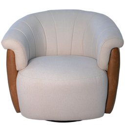 Poltrona Viena 86cm Giratoria Linho Bege Corino Terracota Premiun para Sala - 2