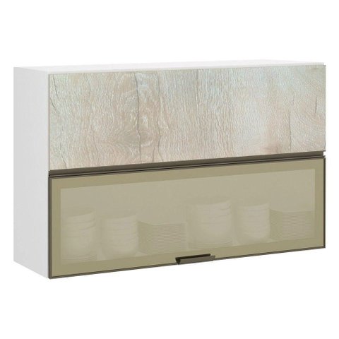Armário Basculante Misto Perola 120 Cm 2 Portas Alumínio e com Vidro Reflecta Bronze Luciane