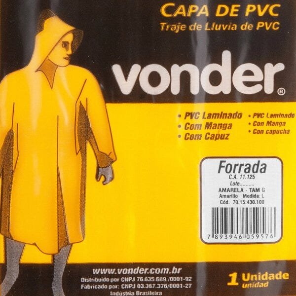 Capa para chuva de PVC com forro 110 m amarela G Vonder - 2