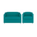 Ver imagem 1 de Kit Sofá Namoradeira + Poltrona Tilla Recepção Sala Tecido Suede Cor:azul Turquesa