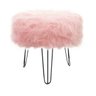 Puff Banqueta Decorativo Redondo Pés Aramado Pelo Alto Rosê - 1