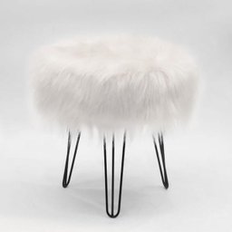Puff Banqueta Decorativo Redondo Pés Aramado Pelo Alto Branco - 2