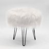 Puff Banqueta Decorativo Redondo Pés Aramado Pelo Alto Branco - 2