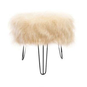 Puff para Hall de Entrada Decorativo Pés Aramado Pelúcia Bege