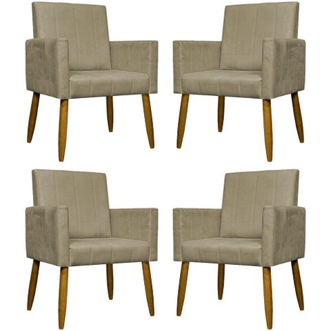 Kit 4 Poltronas Decorativas Mari Suede Pé Palito Castanho - Nude Suede