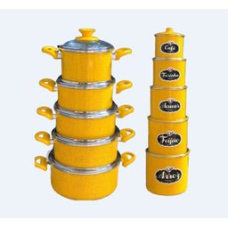 Conjunto Panelas e lata Aluminio Coloridas Amarelo 10 peças - 1