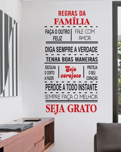 Decoração de Frase Regras Da Família Sala Quarto Cozinha