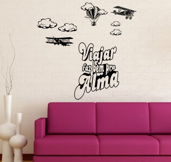 Decoração de Parede Avião e Balão com Frase Viajar Faz Bem | MadeiraMadeira