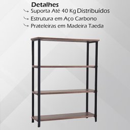 Estante Industrial Aço Preto 120x153 I12 Castanho Madeira Taeda - 2