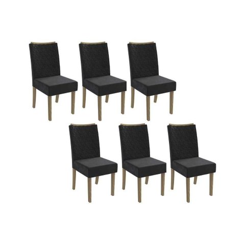 Cadeira Sala de Jantar 2cad129ng Kit 6 Un Nogueira-suede Preto A038 - Kappesberg