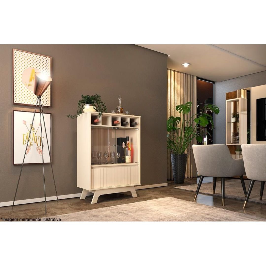 Cristaleira Adega Bar Flor DJ Móveis com Porta de Vidro Preto Gloss - 4