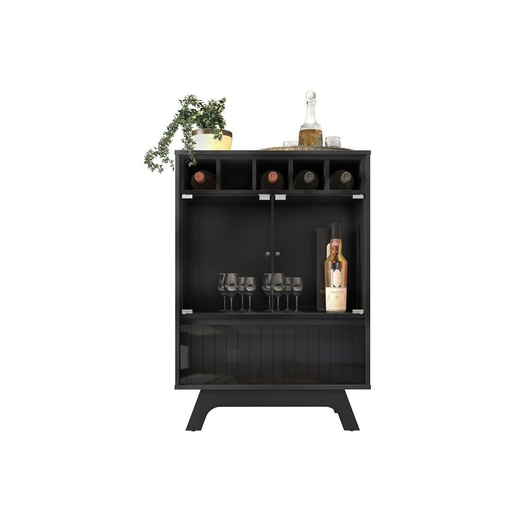 Cristaleira Adega Bar Flor DJ Móveis com Porta de Vidro Preto Gloss - 1