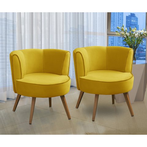 Kit 2 Poltronas Para Sala Decorativa Isadora Suede Amarelo Madelina Decor