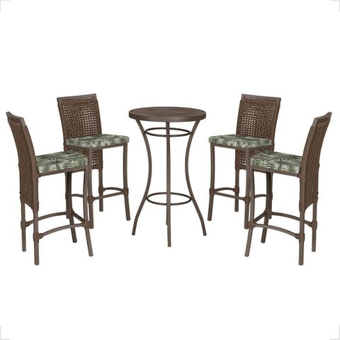 Mesa Bistrô e 4 Banquetas Roma Marrom Corda Estofado 5 Trama Marrom