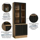 Ver imagem 6 de Cristaleira para Cozinha com 4 Portas e Vidro Conecta Frise Cinamomo/Preto Yescasa
