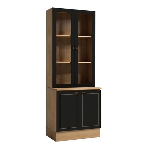 Cristaleira para Cozinha com 4 Portas e Vidro Conecta Frise Cinamomo/Preto Yescasa