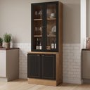 Ver imagem 1 de Cristaleira para Cozinha com 4 Portas e Vidro Conecta Frise Cinamomo/Preto Yescasa