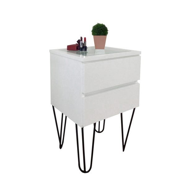 Mesa de Cabeceira Lateral de Apoio Penteadeira Pés Hairpin Legs Estilo Industrial Branco Laca