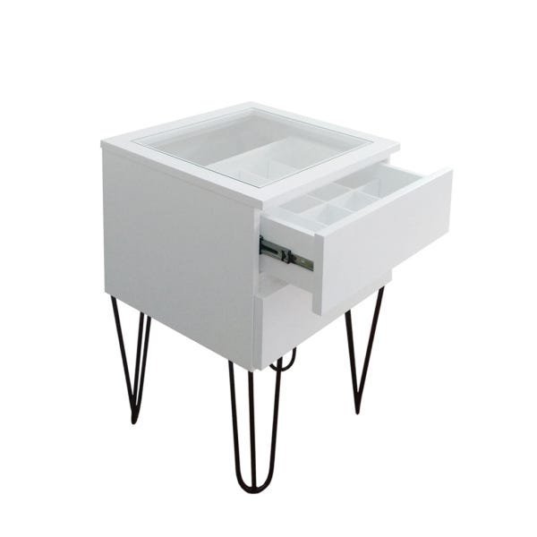 Mesa de Cabeceira Lateral de Apoio Penteadeira Pés Hairpin Legs Estilo Industrial Branco Laca - 4