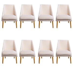 Kit 08 Cadeiras Para Sala de Jantar Ana Pés Palito Veludo Bege D'Classe Decor