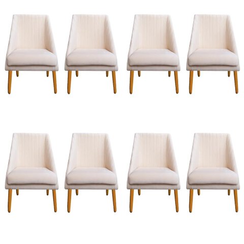 Kit 08 Cadeiras Para Sala de Jantar Ana Pés Palito Veludo Bege D'Classe Decor