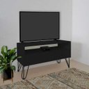 Ver imagem 1 de Rack para Tv Bancada com Nicho e Gaveta Pés Hairpin Legs Estilo Industrial Preto Laca