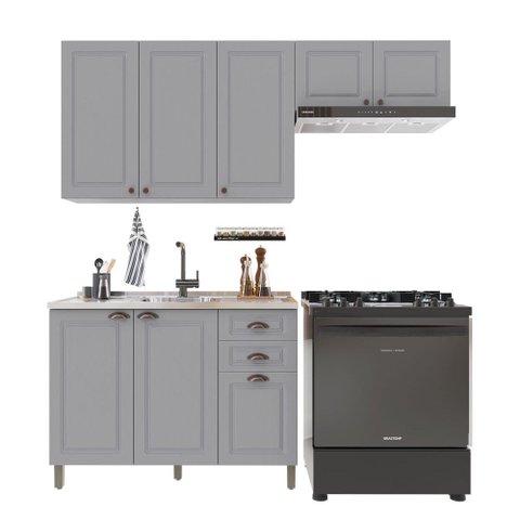 Cozinha Compacta Bariloche 8 Portas 2 Gavetas 100% MDF 6225 Titânio Fosco - Indékes