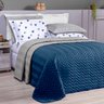 Cobre Leito Queen Size Dupla Face Azul Marinho / Cinza Matelado 6 Peças com Lençol de Baixo e 2 Fron - 1