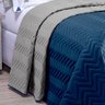 Cobre Leito Queen Size Dupla Face Azul Marinho / Cinza Matelado 6 Peças com Lençol de Baixo e 2 Fron - 3