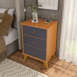 Mesa de Cabeceira Texas com 3 Gavetas Carregador sem Fio:cinamomo/onix - 5