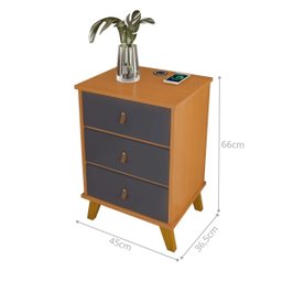 Mesa de Cabeceira Texas com 3 Gavetas Carregador sem Fio:cinamomo/onix - 2