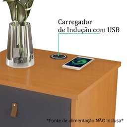 Mesa de Cabeceira Texas com 3 Gavetas Carregador sem Fio:cinamomo/onix - 3