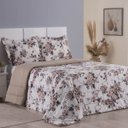 Ver imagem 2 de Kit Edredom Cobertor Zurique Queen Dupla Face Micropercal Estampado 400 Fios 3 Peças Flor Bege