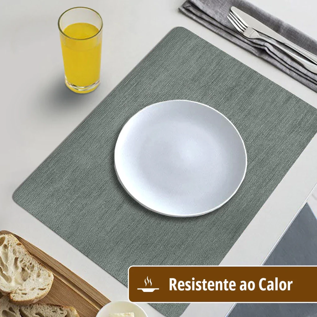 Ver imagem 4 de 4 Jogo Americano Juta Cinza Impermeável Limpa Facil Pvc