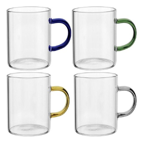 Jogo 4 Peças Xícara de Borossilicato 100ml Transparente 5x5x5cm Café Chá Alça