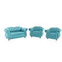 Ver imagem 1 de Conjunto Chesterfield Merlo Namoradeira c/ 2 Poltronas - Suede Azul Tiffany/ decoração, recepção, sa