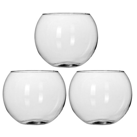 Kit 3 Vasos Vidro Redondo Tipo Aquário 1,5 Litros Decoração e Terrários - Mistral 
