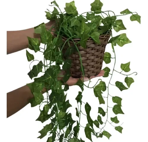 Arranjo Artificial Pendente Folhagem Planta Caída Com Vaso - 2