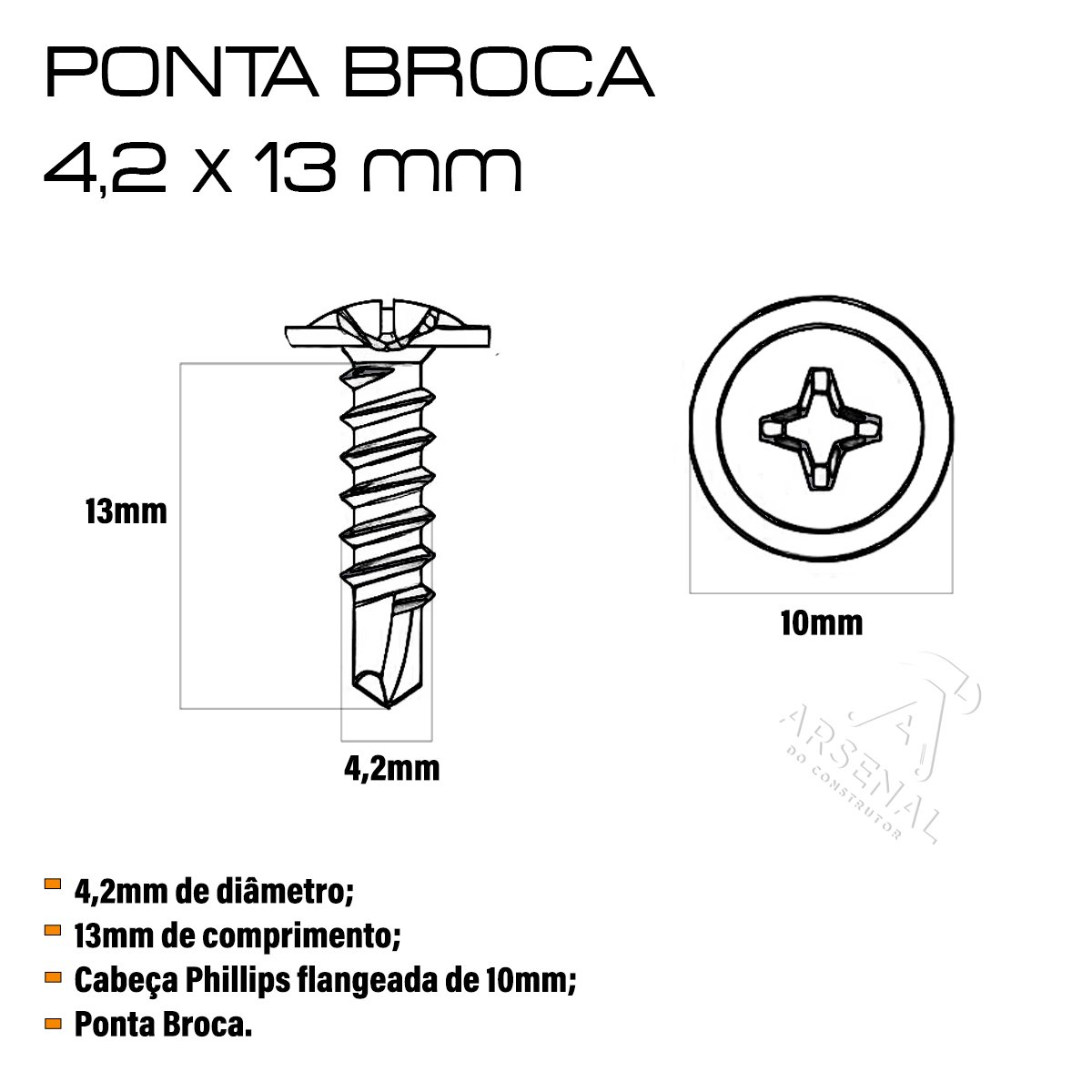 Parafuso Drywall Ponta Broca Flangeada 4.2x13 1200 Unidades - 2