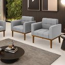 Ver imagem 1 de Kit 2 Poltronas Decorativas Karen Pés Fixo em Madeira Castanho Suede Cinza G19 - Gran Belo