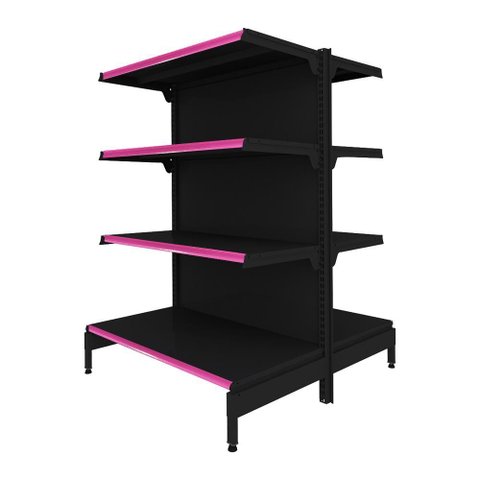 Gôndola Prateleira Preta 4 Níveis 40x30 New Plus 1,40 Central Inicial Pe Rosa - Sa Gôndolas