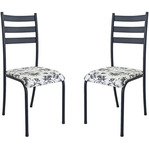 Kit 2 Cadeiras para Cozinha e Sala de Jantar 541.Sli Preto/Branco Floral
