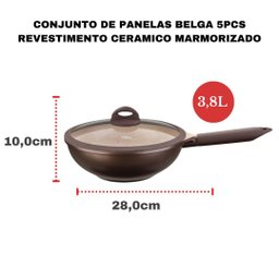 Conjunto De Panelas Fogão Indução 5 pç Antiaderente Cerâmico Vai Forno Belga - 6