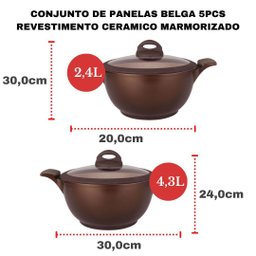 Conjunto De Panelas Fogão Indução 5 pç Antiaderente Cerâmico Vai Forno Belga - 5