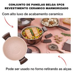 Conjunto De Panelas Fogão Indução 5 pç Antiaderente Cerâmico Vai Forno Belga - 2