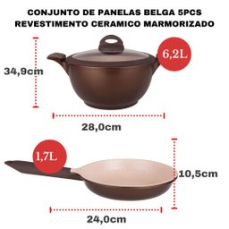Conjunto De Panelas Fogão Indução 5 pç Antiaderente Cerâmico Vai Forno Belga - 4