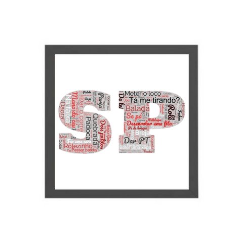 Quadro Quadrado Gírias de São Paulo 24x18cm - com Vidro:madeira Branca