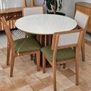 Ver imagem 1 de Conjunto para Sala de Jantar Mesa Redonda e 4 Cadeiras Estofadas Encosto Telado 100% MDF Bolonha Verde/Freijó/Off White